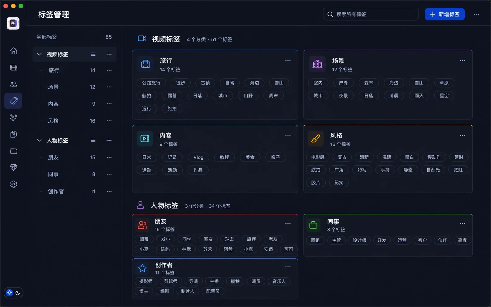 片序标签管理实际使用界面
